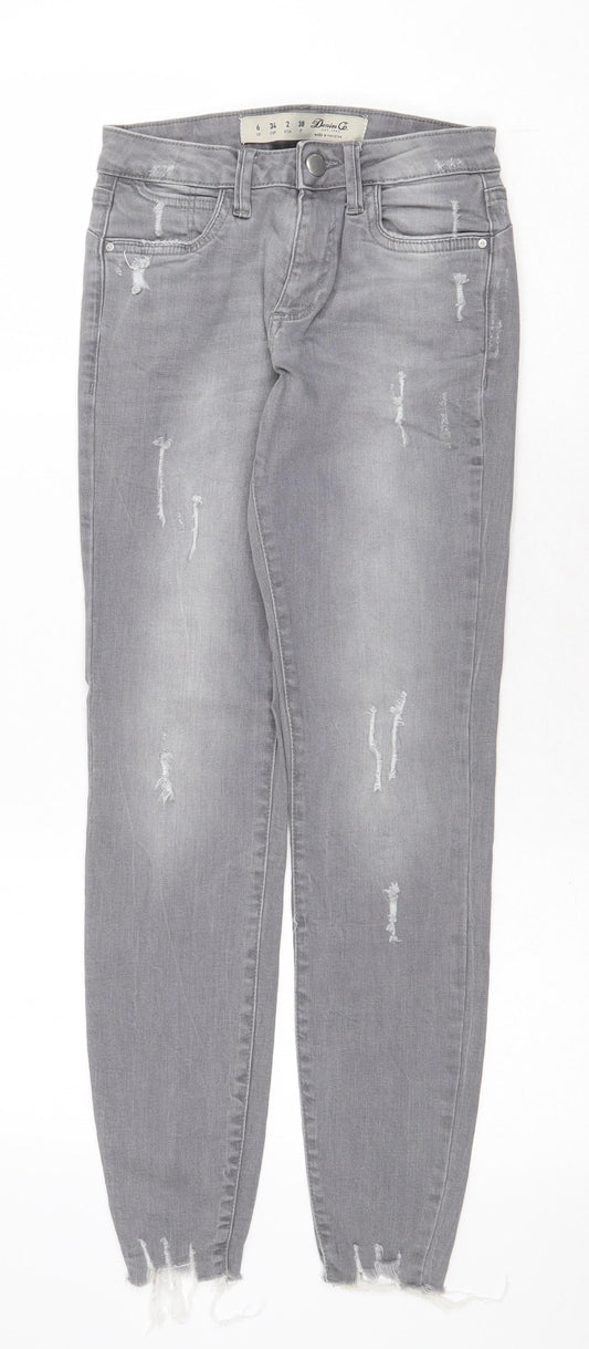 Denim & Co. Womens Grey Cotton Skinny Jeans Size 6 Regular Zip
