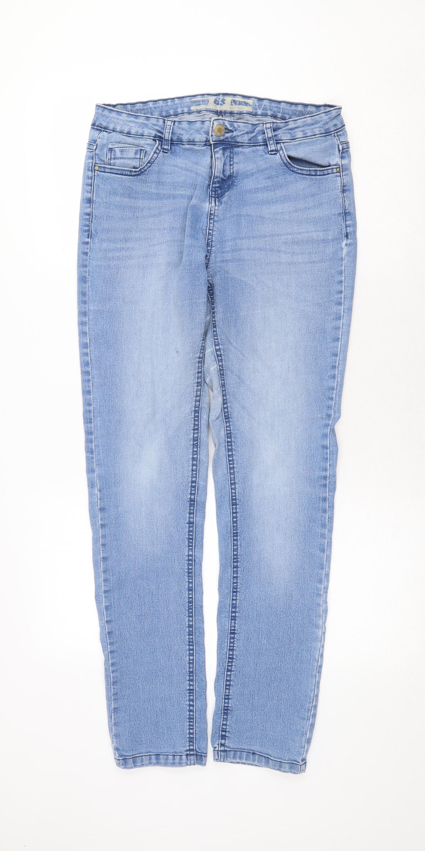 Topshop Womens Blue Cotton Straight Jeans Size 30 in Regular Zip