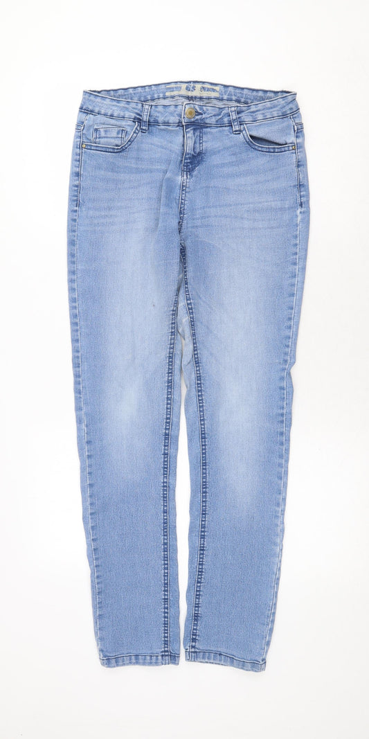 Topshop Womens Blue Cotton Straight Jeans Size 30 in Regular Zip