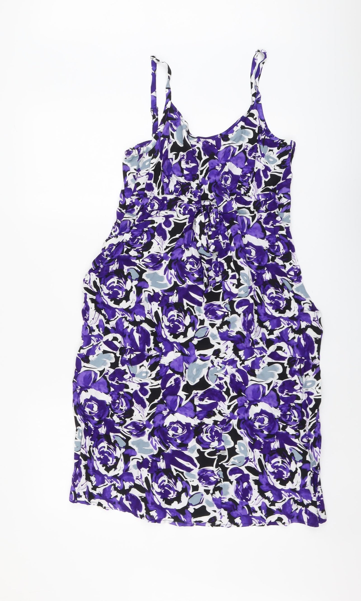 Rivera Womens Purple Floral Viscose Slip Dress Size 10 Scoop Neck Pullover