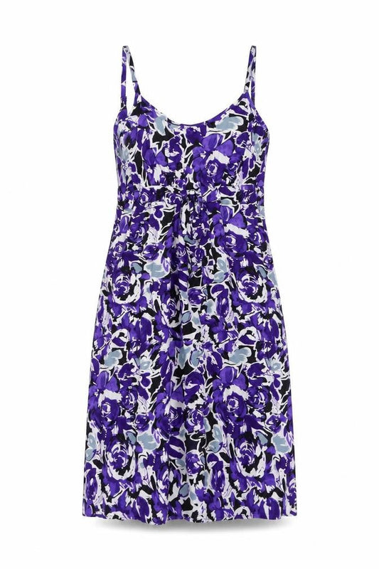 Rivera Womens Purple Floral Viscose Slip Dress Size 10 Scoop Neck Pullover