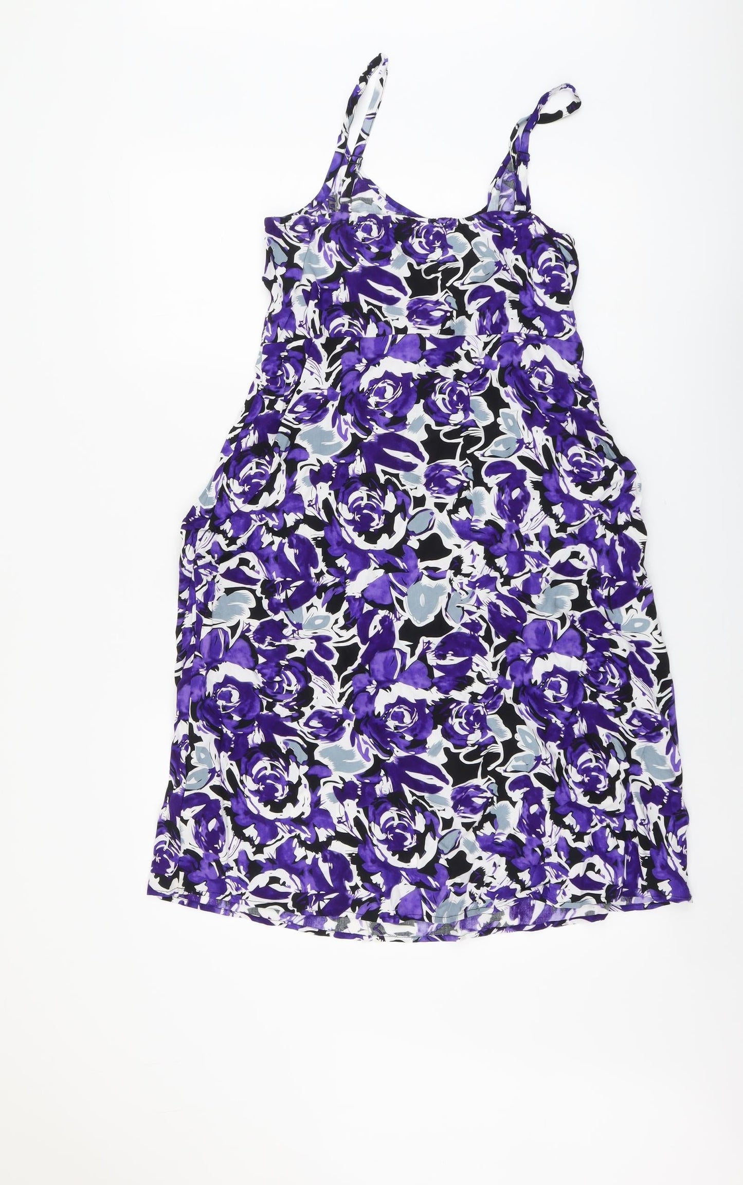 Rivera Womens Purple Floral Viscose Slip Dress Size 10 Scoop Neck Pullover