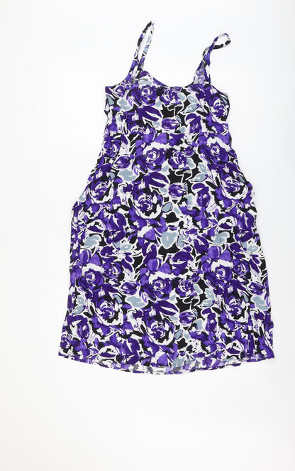 Rivera Womens Purple Floral Viscose Slip Dress Size 10 Scoop Neck Pullover
