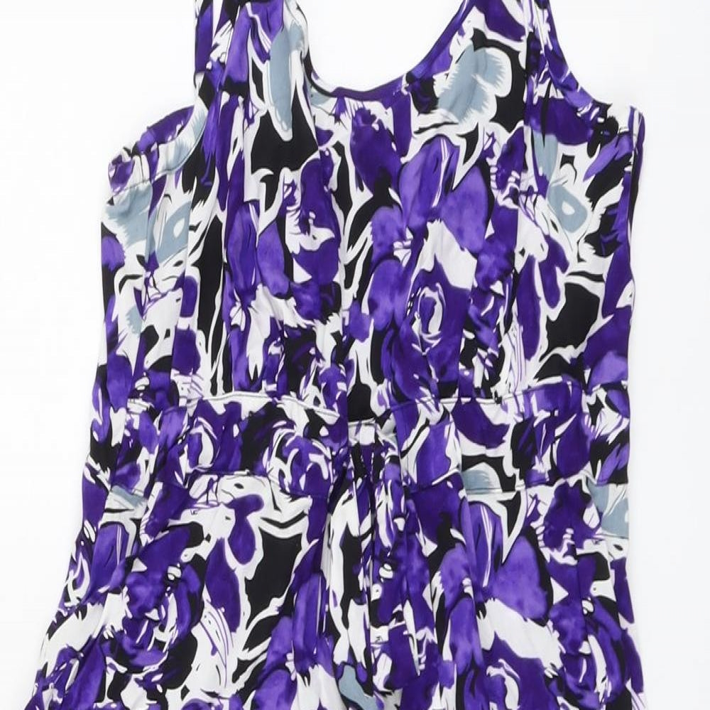 Rivera Womens Purple Floral Viscose Slip Dress Size 10 Scoop Neck Pullover