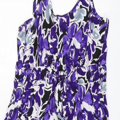 Rivera Womens Purple Floral Viscose Slip Dress Size 10 Scoop Neck Pullover