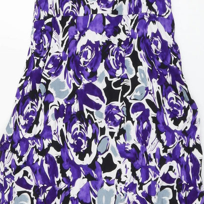 Rivera Womens Purple Floral Viscose Slip Dress Size 10 Scoop Neck Pullover