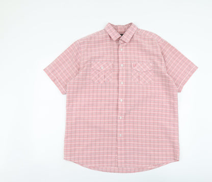 Mens UK Size L Lincoln Pink  Button-Up Short Sleeve Casual Shirt