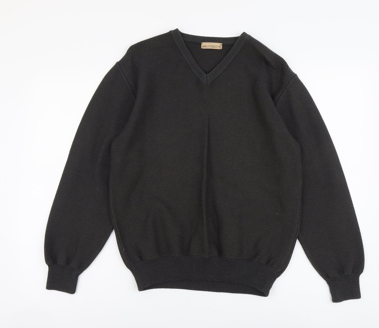 Marks and Spencer Mens Grey V-Neck Cotton Pullover Jumper Size S Long Sleeve