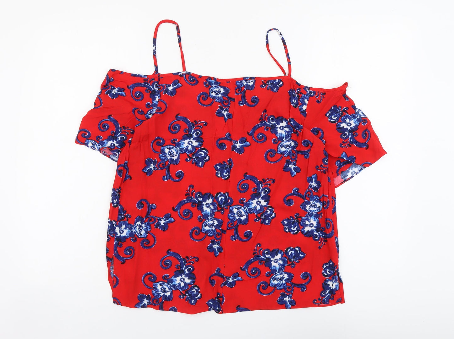 Papaya Womens Red Geometric Viscose Basic Blouse Size 12 V-Neck