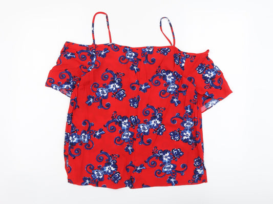 Papaya Womens Red Geometric Viscose Basic Blouse Size 12 V-Neck