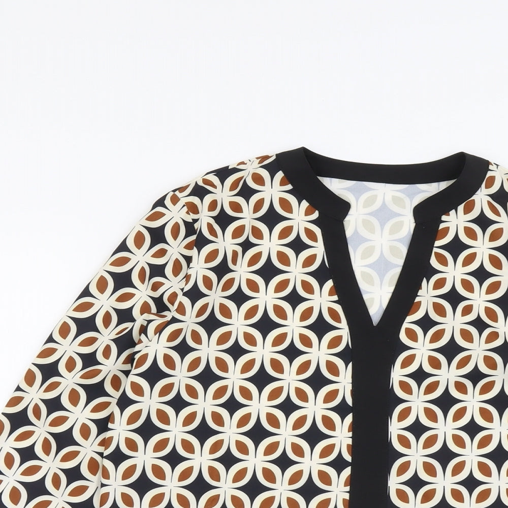 SheIn Womens Multicoloured Geometric Polyester Basic Blouse Size M V-Neck