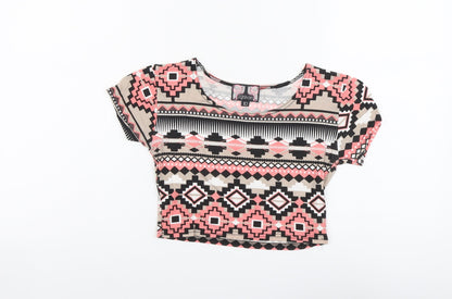 Womens UK Size 10 Ribbon Multicoloured Cropped T-Shirt