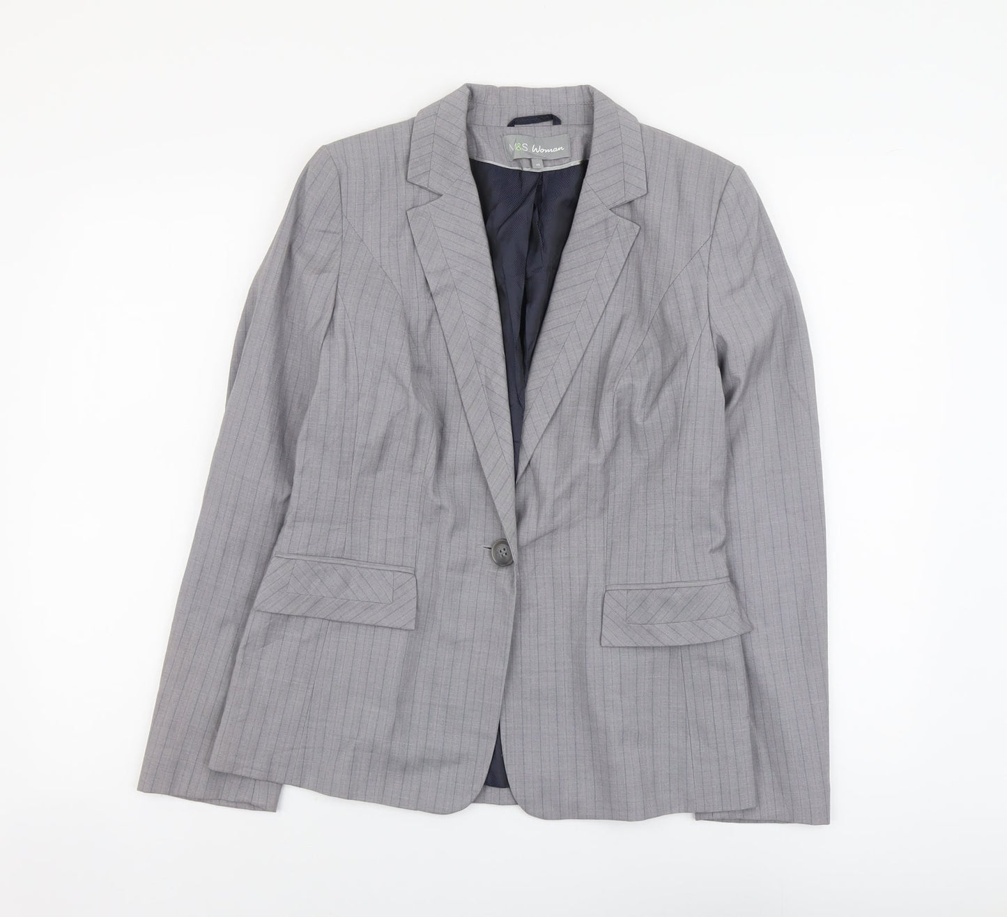 Marks and Spencer Womens Grey Striped Polyester Jacket Suit Jacket Size 10