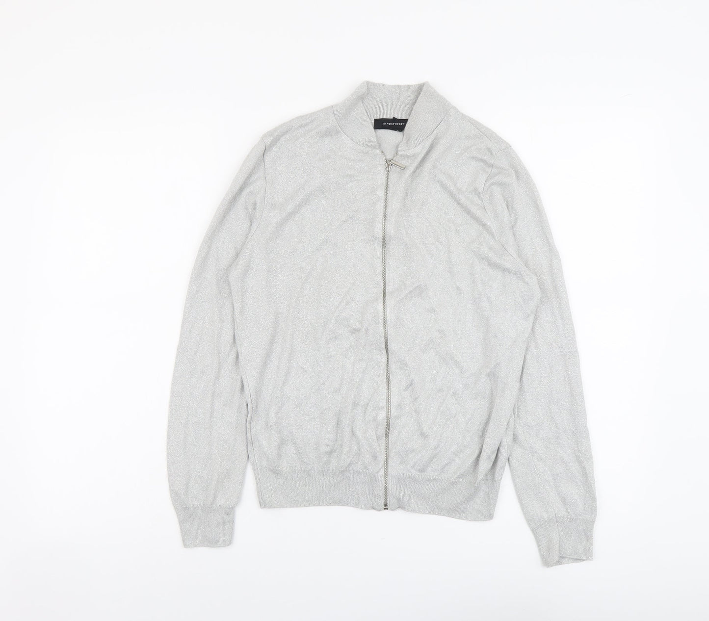 Atmosphere Womens Silver V-Neck Viscose Full Zip Jumper Size 12