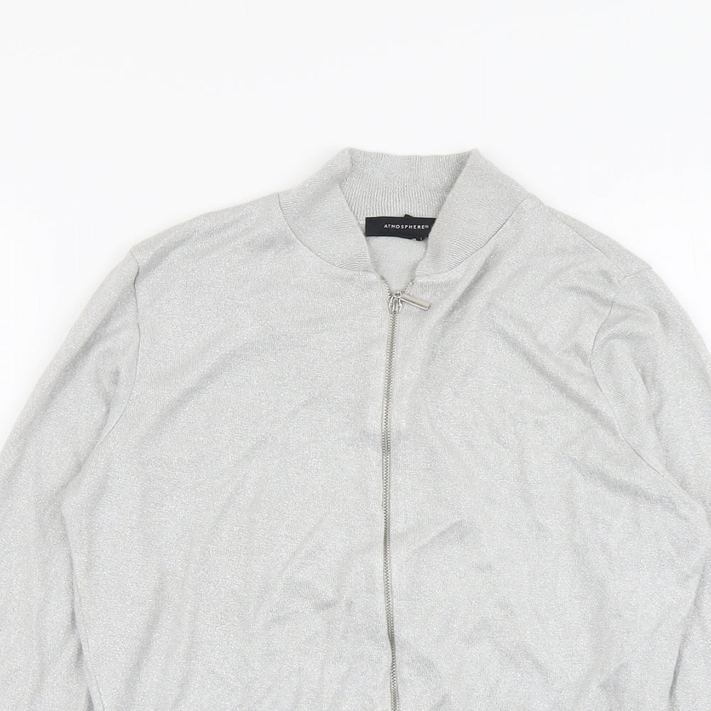 Atmosphere Womens Silver V-Neck Viscose Full Zip Jumper Size 12