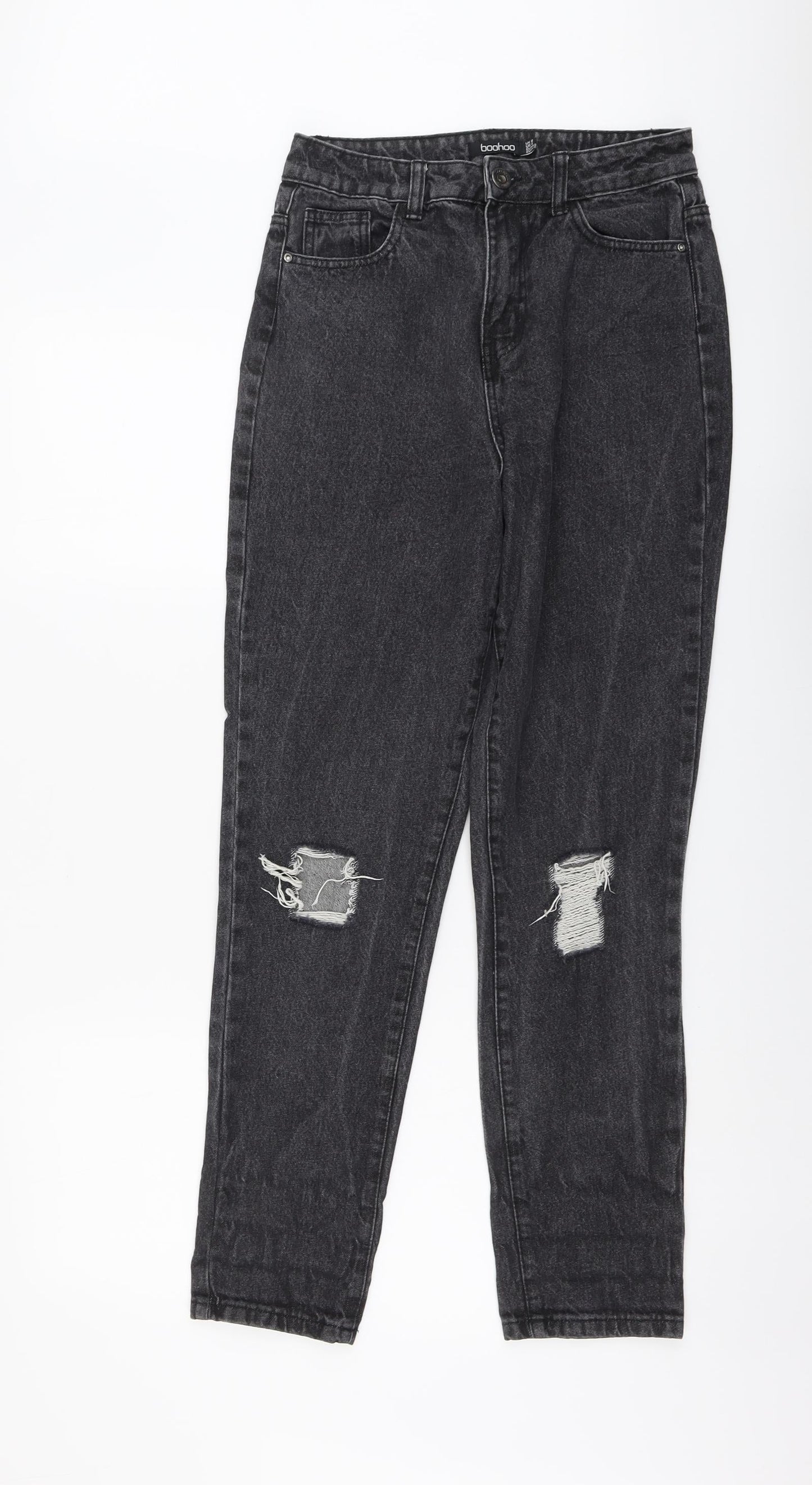 Boohoo Womens Grey Cotton Straight Jeans Size 8 L28 in Regular Button