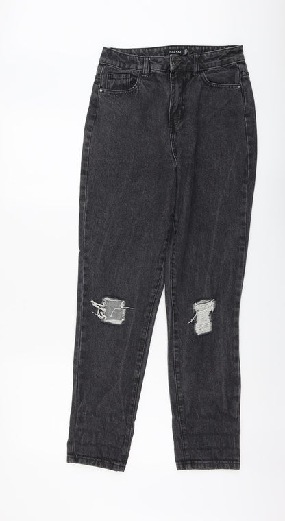 Boohoo Womens Grey Cotton Straight Jeans Size 8 L28 in Regular Button