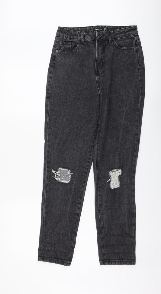 Boohoo Womens Grey Cotton Straight Jeans Size 8 L28 in Regular Button