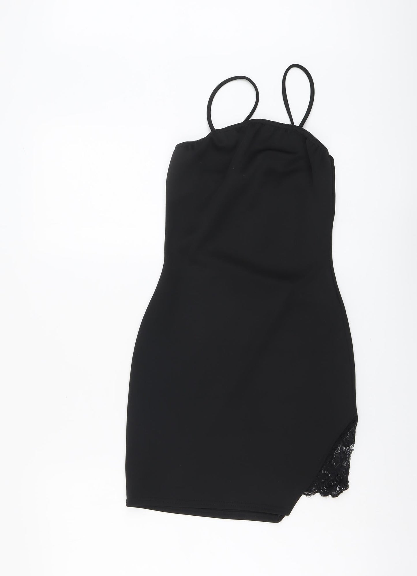 Missguided Womens Black Polyester Bodycon Size 8 Square Neck Pullover - Lace Side Split