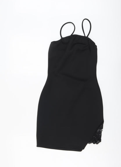 Missguided Womens Black Polyester Bodycon Size 8 Square Neck Pullover - Lace Side Split