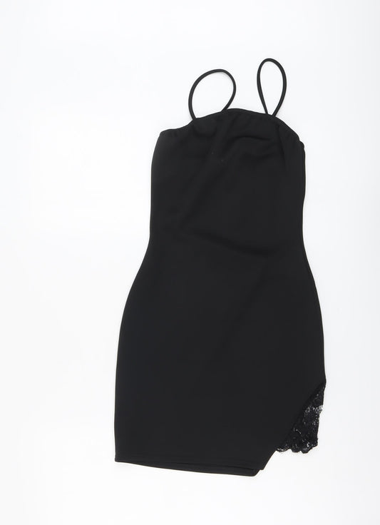 Missguided Womens Black Polyester Bodycon Size 8 Square Neck Pullover - Lace Side Split