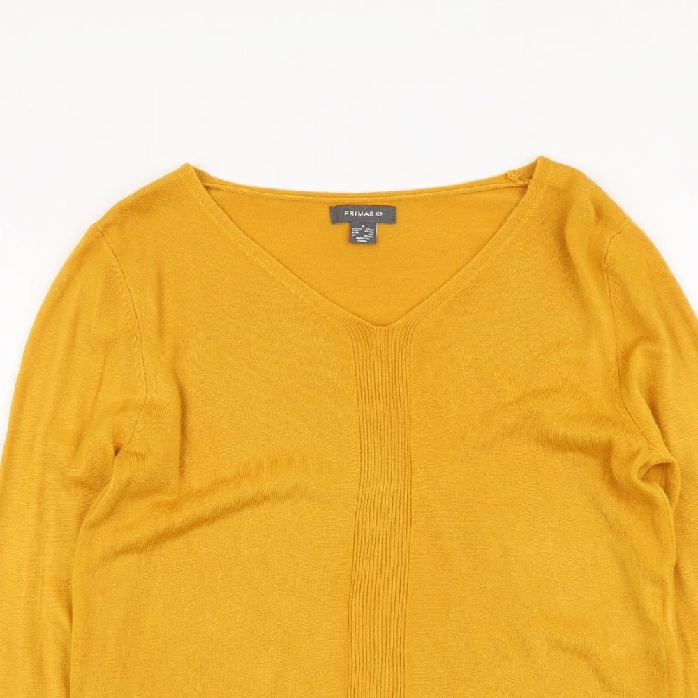 Primark Womens Yellow V-Neck Acrylic Pullover Jumper Size S