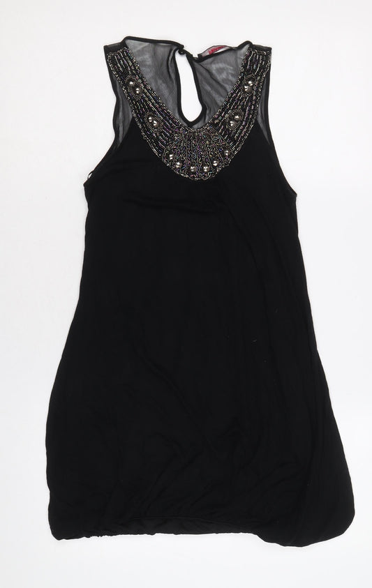 Miss Selfridge Womens Black Viscose Trapeze & Swing Size 10 Round Neck Button