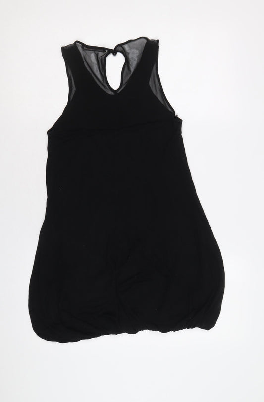Miss Selfridge Womens Black Viscose Trapeze & Swing Size 10 Round Neck Button