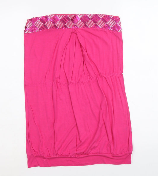 Papaya Womens Pink Geometric Viscose Basic Tank Size 12 Off the Shoulder