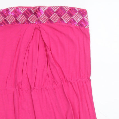 Papaya Womens Pink Geometric Viscose Basic Tank Size 12 Off the Shoulder