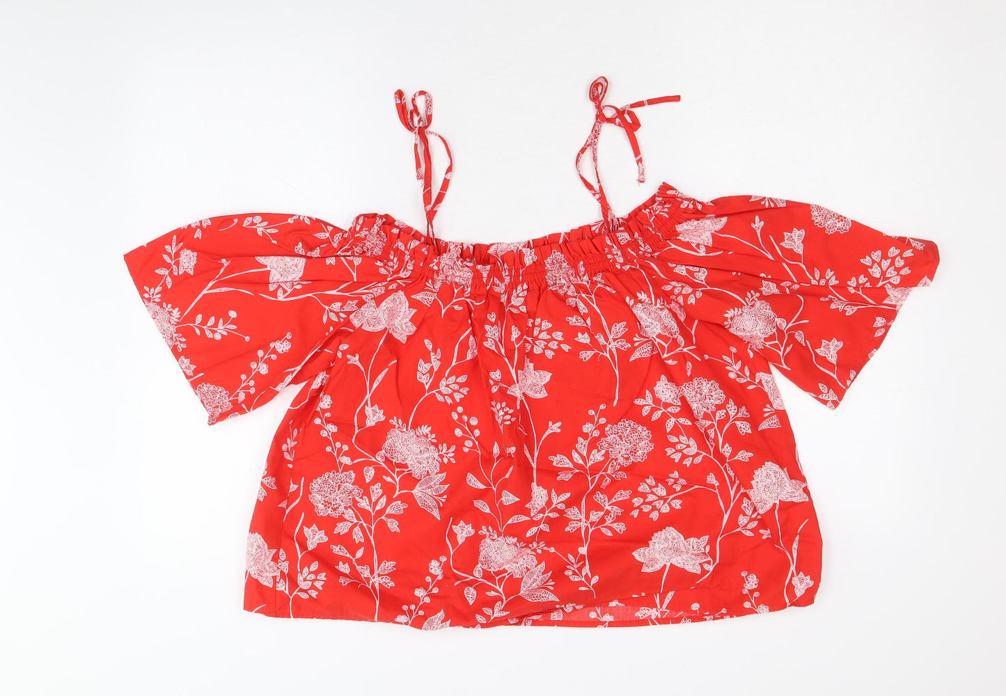 Womens UK Size 10 H&M Red Cropped Blouse