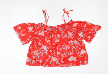 Womens UK Size 10 H&M Red Cropped Blouse