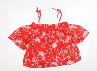 Womens UK Size 10 H&M Red Cropped Blouse