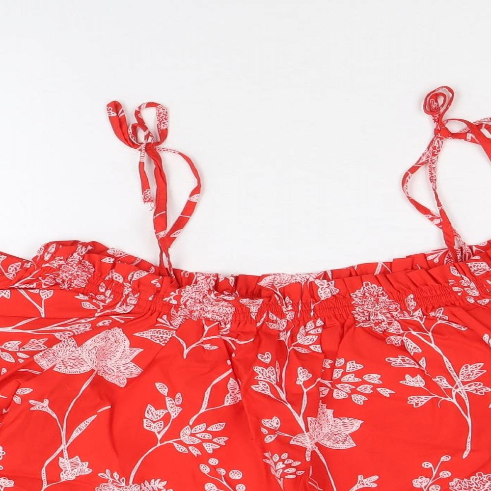 Womens UK Size 10 H&M Red Cropped Blouse