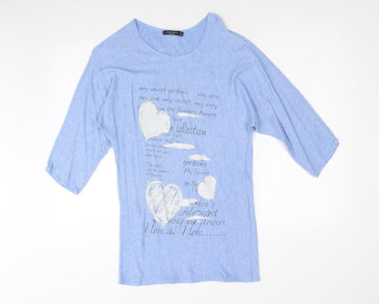 Senza Tempo Womens Blue Round Neck Viscose Pullover Jumper Size M