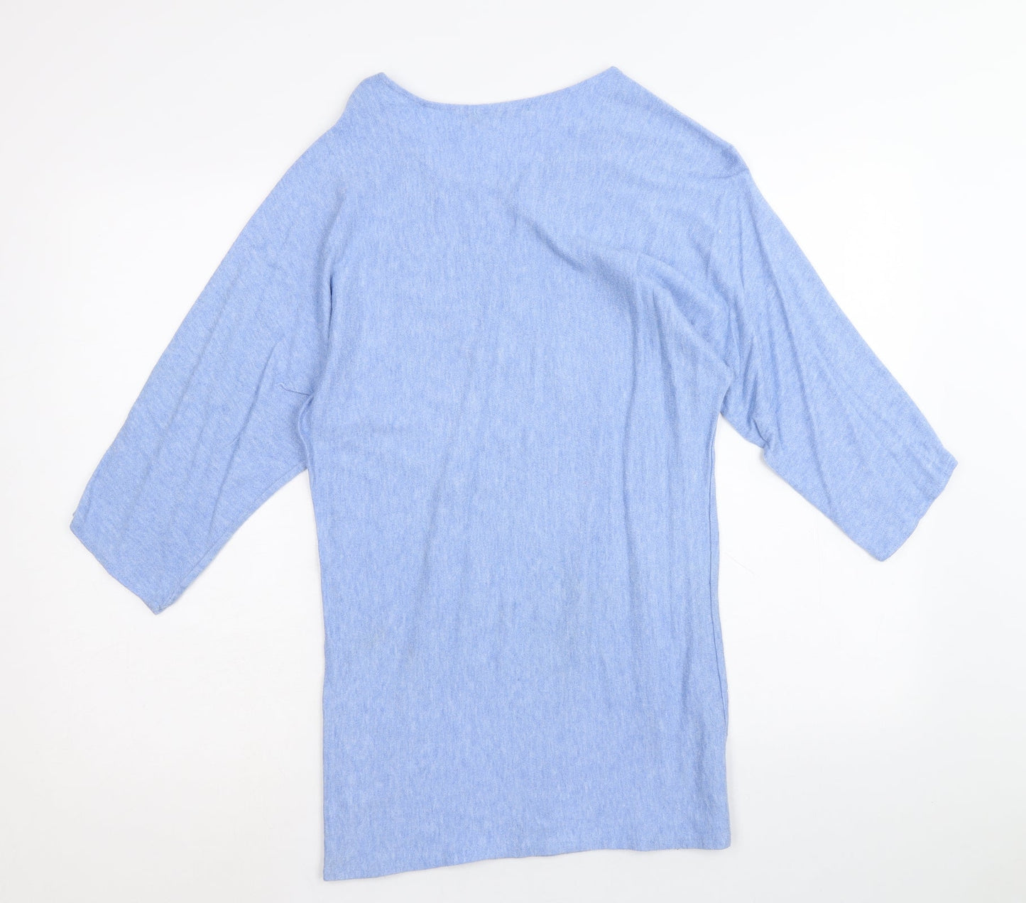 Senza Tempo Womens Blue Round Neck Viscose Pullover Jumper Size M