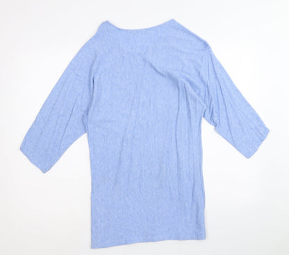 Senza Tempo Womens Blue Round Neck Viscose Pullover Jumper Size M