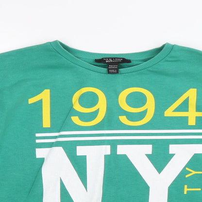 New Look Girls Green Cotton Pullover Sweatshirt Size 14-15 Years Pullover - NY City 1994