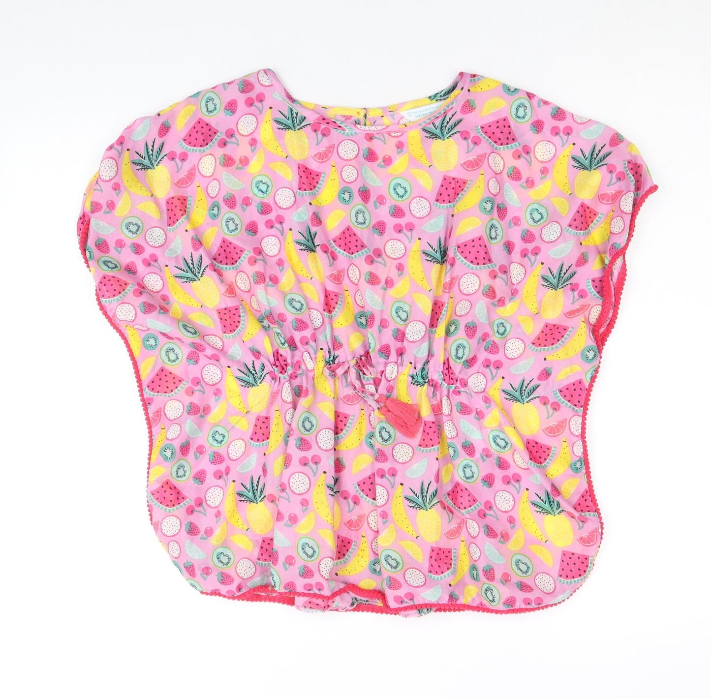Primark Girls Pink Geometric Polyester A-Line Size 4-5 Years Round Neck Button