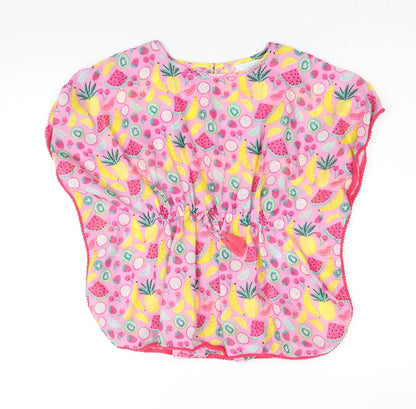 Primark Girls Pink Geometric Polyester A-Line Size 4-5 Years Round Neck Button