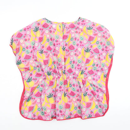 Primark Girls Pink Geometric Polyester A-Line Size 4-5 Years Round Neck Button