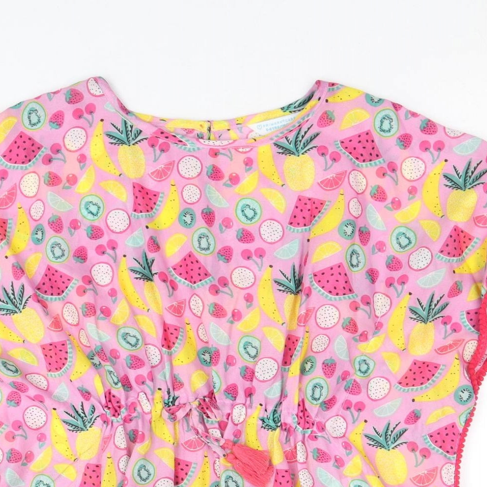 Primark Girls Pink Geometric Polyester A-Line Size 4-5 Years Round Neck Button