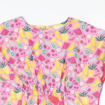 Primark Girls Pink Geometric Polyester A-Line Size 4-5 Years Round Neck Button
