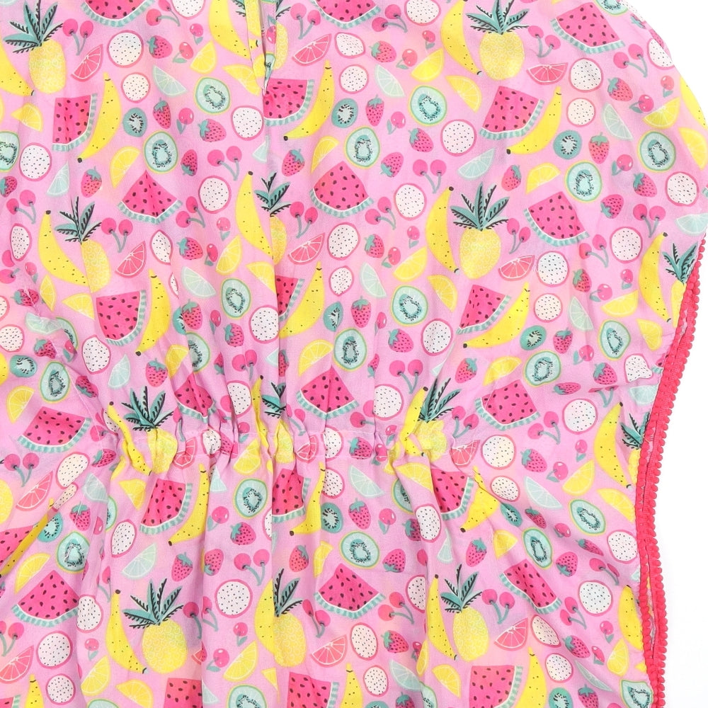 Primark Girls Pink Geometric Polyester A-Line Size 4-5 Years Round Neck Button