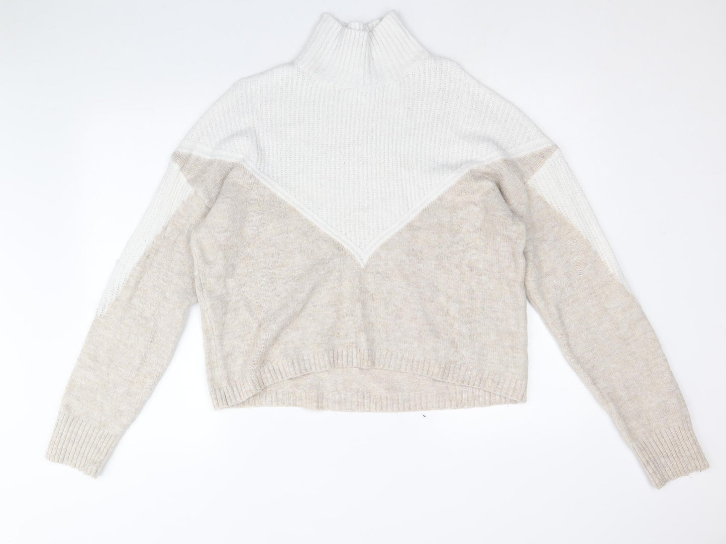 Primark Womens Brown High Neck Acrylic Pullover Jumper Size L - Colourblock