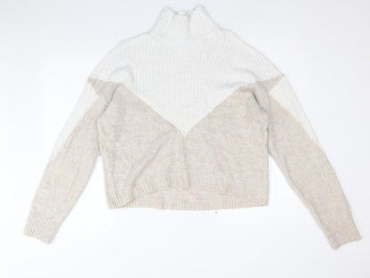Primark Womens Brown High Neck Acrylic Pullover Jumper Size L - Colourblock