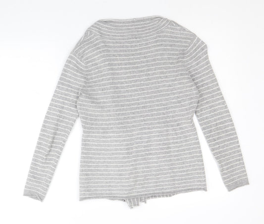 Linea Womens Grey V-Neck Striped Viscose Cardigan Jumper Size S