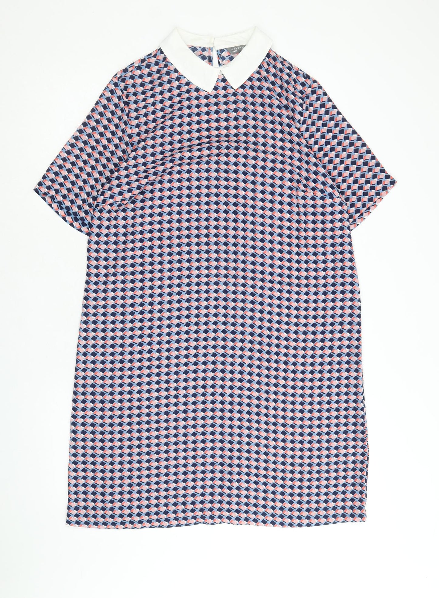 Papaya Womens Multicoloured Geometric Polyester Shift Size 14 Collared Button