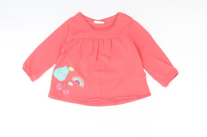 NEXT Girls Pink Cotton Pullover T-Shirt Size 6-9 Months Boat Neck Snap - Embroidered Appliqués