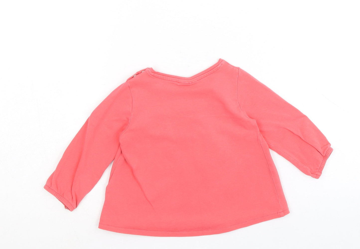 NEXT Girls Pink Cotton Pullover T-Shirt Size 6-9 Months Boat Neck Snap - Embroidered Appliqués